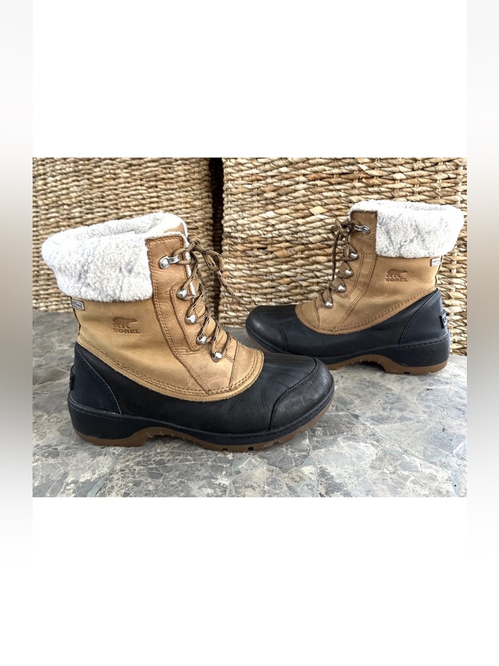 Sorel Whistler Mid Boots Camel Brown Black Womens Size 9.5 Waterproof NL2982-224